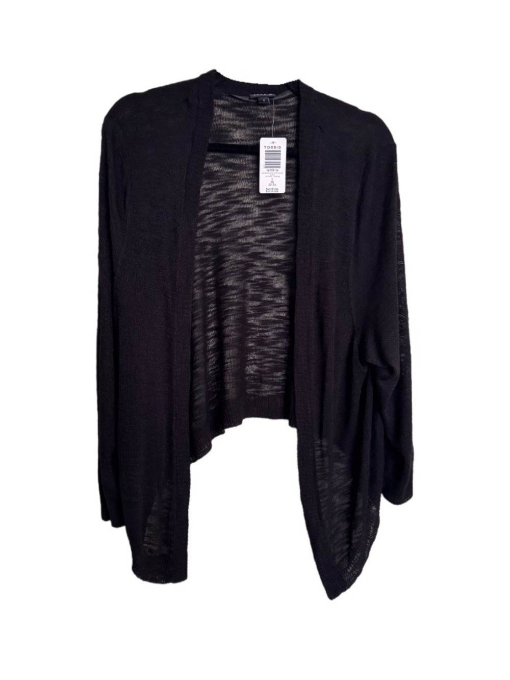 Torrid Cardigan Womens Plus Sz 3X Black Cropped Slub Knit Shrug Sweater NWT